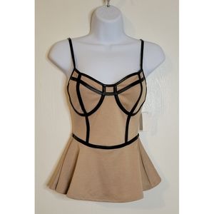 Sexy peplum top, small, tan